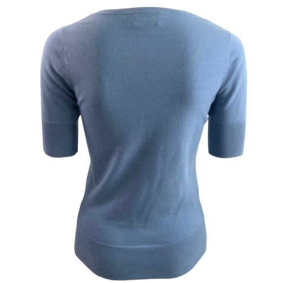 Cashmere Sweater Pure Superfine Blue Short Sleeve Crew Neck Minimalist S - Picture 2 of 8